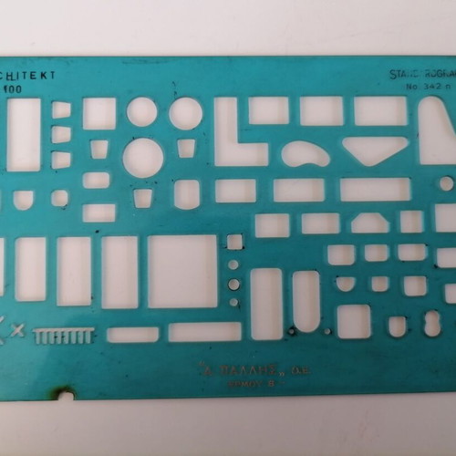 Stencil furniture 1:100 used, flexible blue plastic