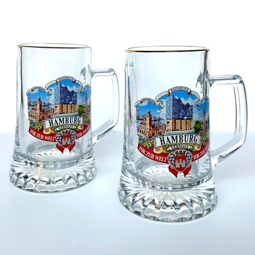 German Hamburg Beer Glass Mugs 0.5 Liter New Set of 2