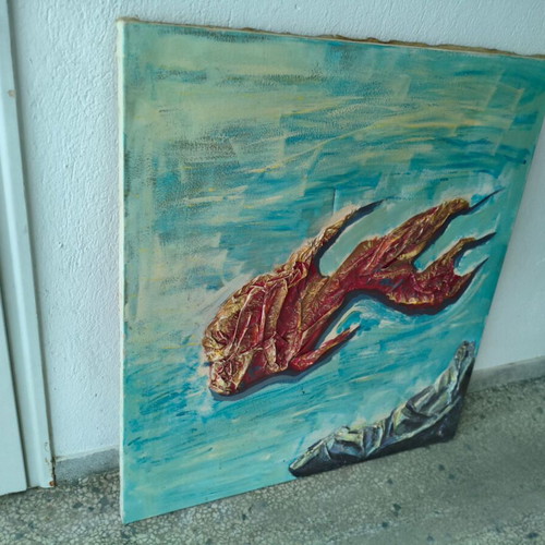 Embossed canvas painting 90x100 cm like new