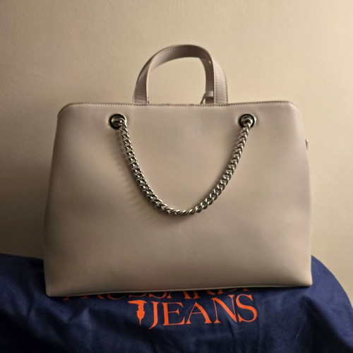 Trussardi Tote Bag new, beige eco leather with chain details