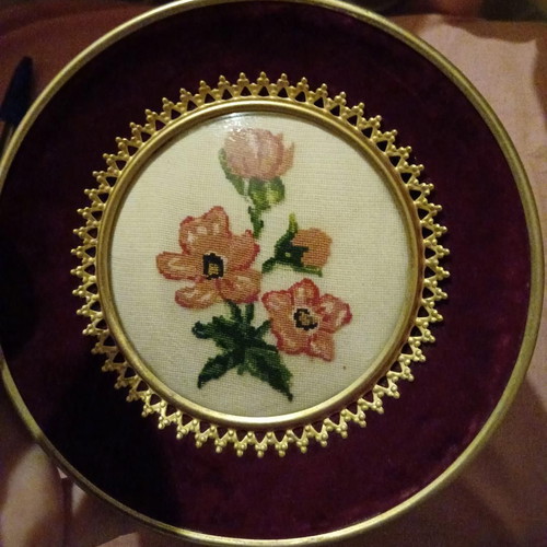 Small embroidered heart textile art