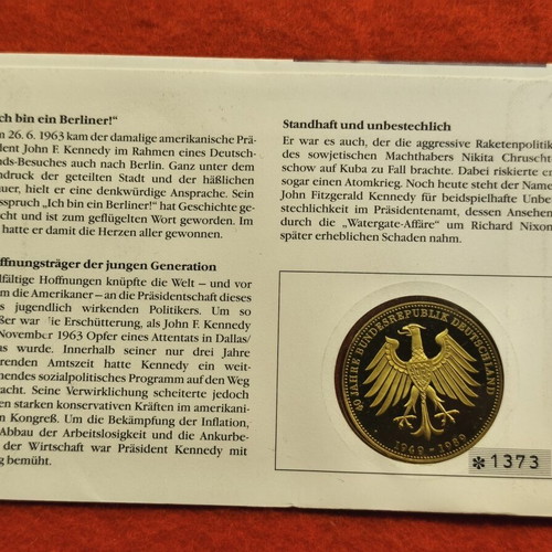 Official German Numisbrief coin cover 1993 John F. Kennedy in Berlin