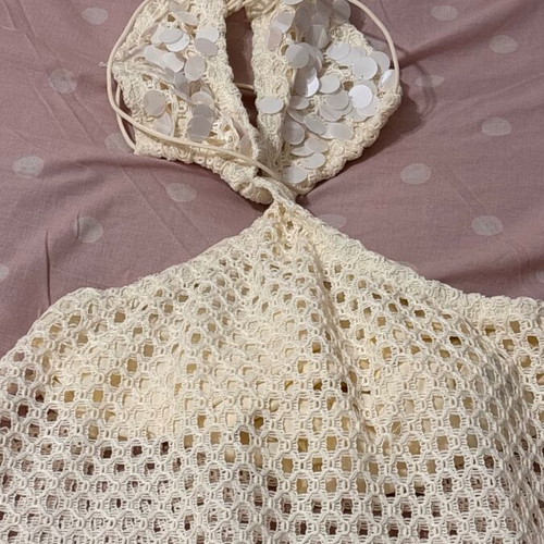 Shein XS knitted dress with sequins, beige ecru