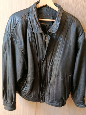 Leather men's jacket used, black, size XL
