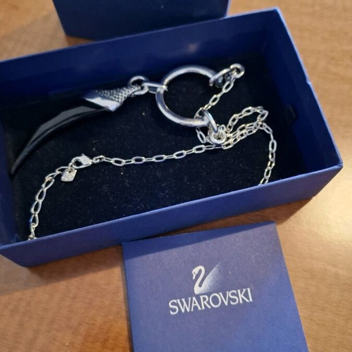 Swarovski necklace with black crystal and silver details, new