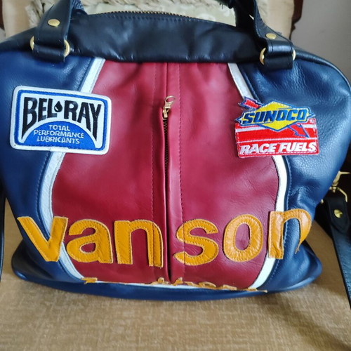 Vanson leather shoulder bag new, black and red