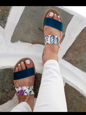 Antiparos leather sandals used, size 37, white and blue