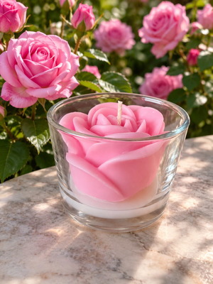 Handmade scented rose candle in glass