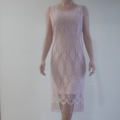 Evening dress used with pink lace and fringes, size 46