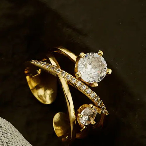 Silver 925 Gold-Plated Adjustable Zircon Ring