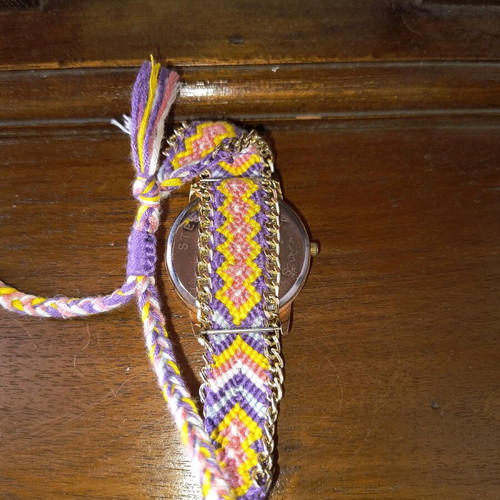 Wristwatch like new with handmade colorful strap and cat dial