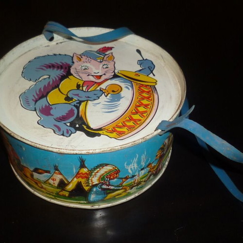 Tin Lithograph Children's Drum 60s used, Greek festive