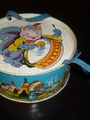 Tin Lithograph Children's Drum 60s used, Greek festive