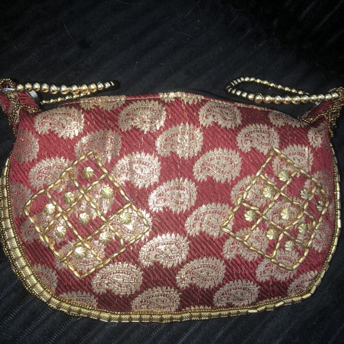 Red gold Indian brocade potli bag like new with bracelet gift