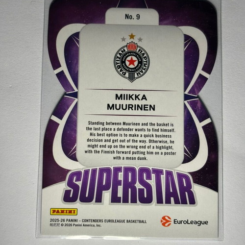Miika Muurinen 2025 Euroleague Contenders Superstar Diecut card like new