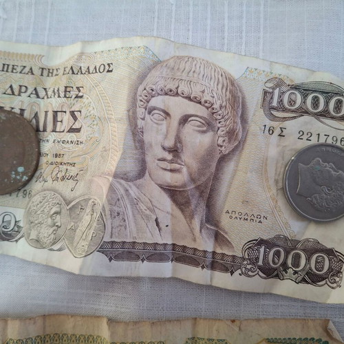 Greek drachma banknotes used, collection of 10 authentic notes