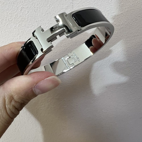 Hermes black bracelet with silver-tone finish, size S