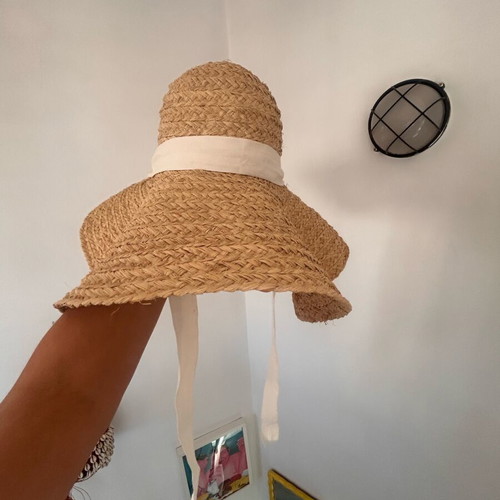 Handcrafted French straw sun hat with oversized brim, like new