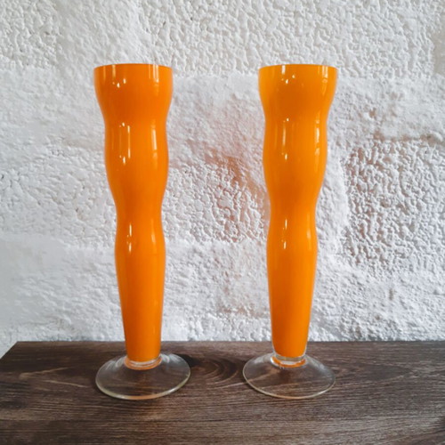 Minimal orange vases, set of 2
