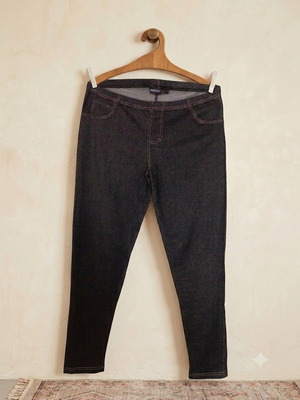 Esmara Women's Jeans-Style Leggings Size L Like New Black With Yellow Stitching