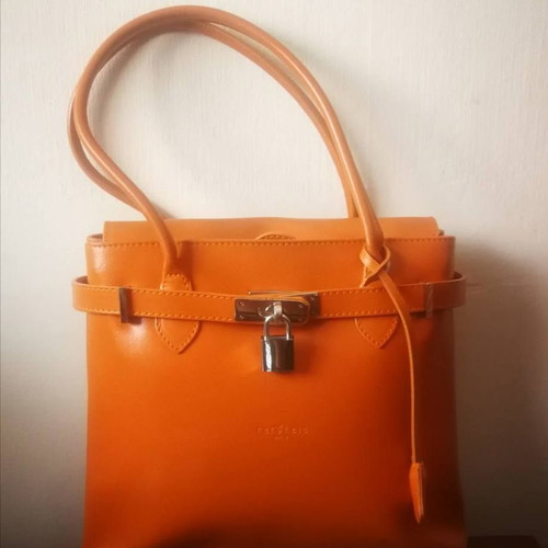 Frederic T Paris leather shoulder bag with padlock used orange