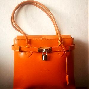 Frederic T Paris Padlock Leather Satchel  (orange)