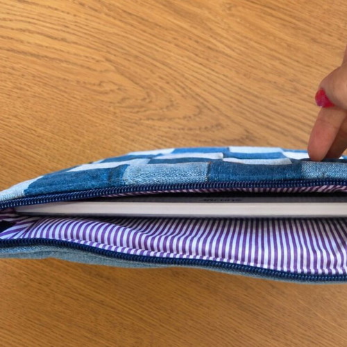Handmade Denim Tablet Sleeve & Clutch New, Recycled Jeans Patchwork