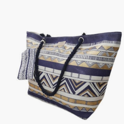 Τσάντα θαλάσσης Bag to Bag καινούργια με μικρό τσαντάκι, μπλε και χρυσαφί
