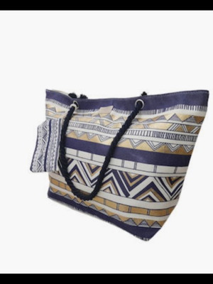Τσάντα θαλάσσης Bag to Bag καινούργια με μικρό τσαντάκι, μπλε και χρυσαφί