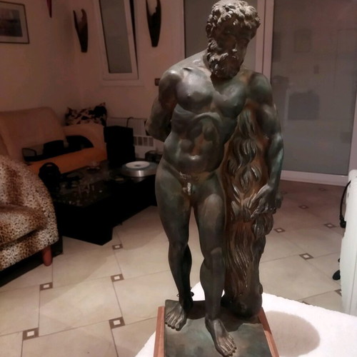 Heracles alabaster statue with green patina oxidation effect