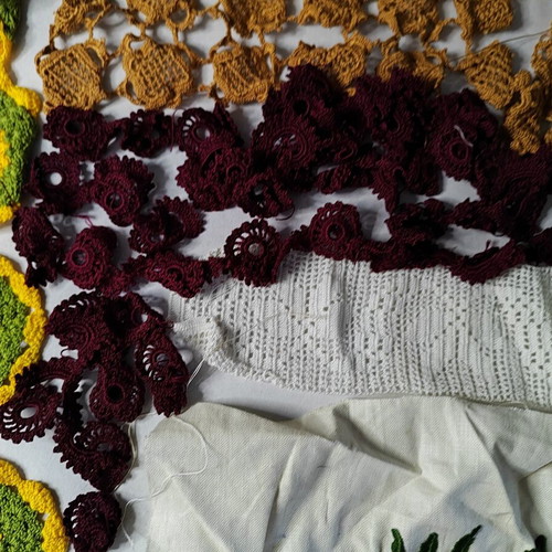 Vintage knitted crafts and embroidery used, assorted pieces