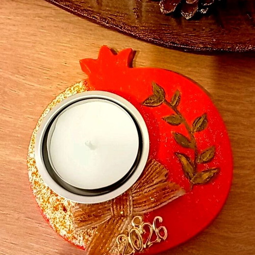 Handmade ceramic pomegranate 2026 charm with tealight holder and hand-painted design