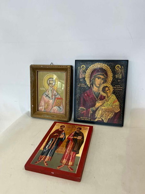 Set of 3 printed religious icons, 17 & 19x15 cm
