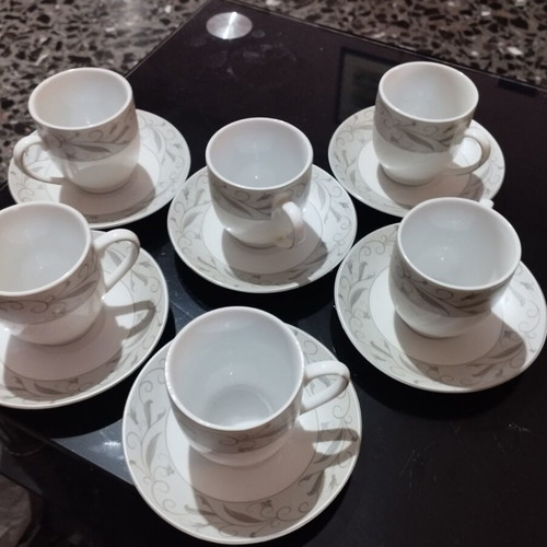 Coffee cup set like new, French porcelain gray and white