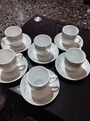 Coffee cup set like new, French porcelain gray and white
