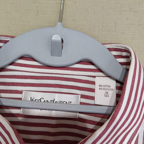 YSL Yves Saint Laurent men's dress shirt, white and red, XL