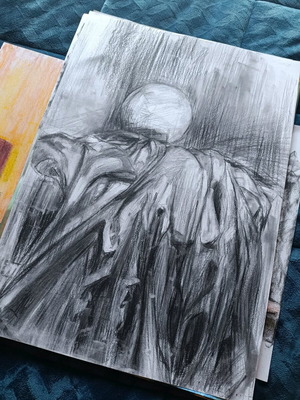 Charcoal drawing new, fixed with fixative