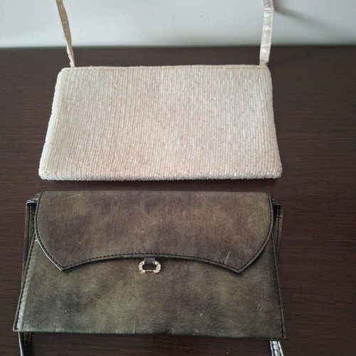 Women's shoulder bags used, pack of 2, ivory and bronze