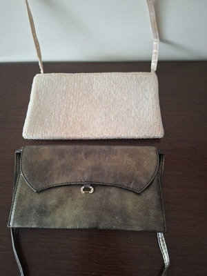 Women's shoulder bags used, pack of 2, ivory and bronze