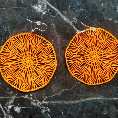 Vintage earrings orange discs new with floral design