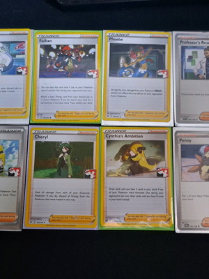Pokemon Trainer Cards used, Melony Raihan Phoebe Arven Cheryl Cynthia Penny Professor's Research