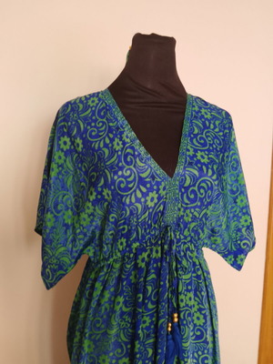 Silk dress new, blue, fits up to XL