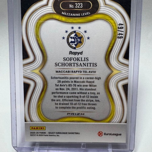 2025-26 Panini Select EuroLeague Sofoklis Schortsianitis #323 Cracked Ice 49/49 card new