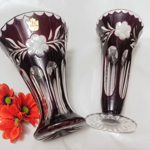 Nachtmann Rose amethyst purple vase pair Germany 50' new