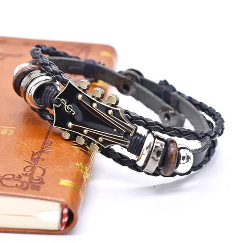 Men's leather bracelet electric guitar with steel clasp new