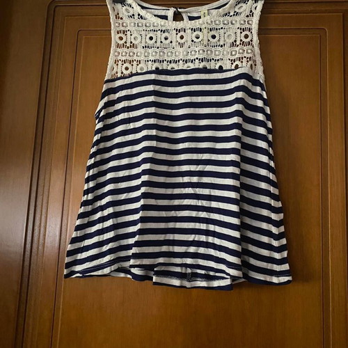 Striped blouse with lace used, blue, size S