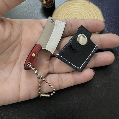 Mini cleaver keychain new with wooden handle and safety sheath