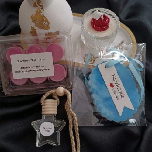 Scorpion Inspired fragrance set with car diffuser, tablet and wax melts made to order
