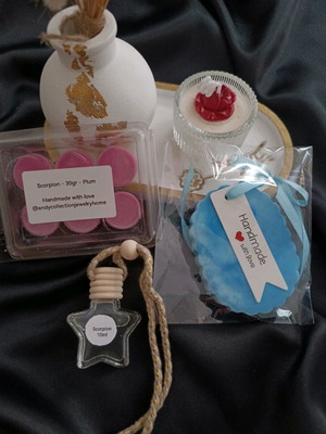 Scorpion Inspired fragrance set with car diffuser, tablet and wax melts made to order