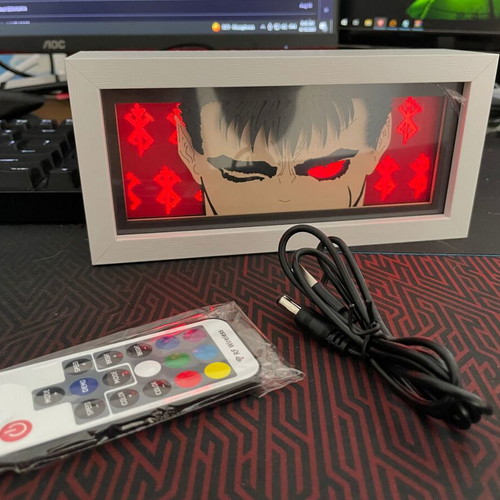 Anime Berserk Guts RGB lamp with remote control, wooden frame